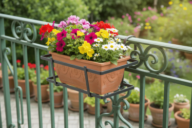 Fixed Robust Balcony Planter Holder – Flat Steel – 4 Sizes – 4 Colors – 30 kg Capacity